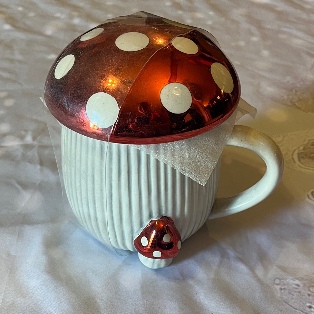 Mushroom Design Ceramic Mug with Red and White Cap
